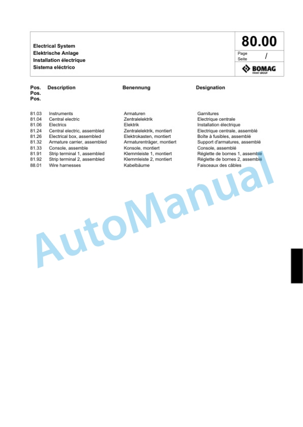 Bomag BW 212 D-40 Single Drum Wheel Drive Vibratory Roller Spare Parts Catalogue 00818587 4 Bomag BW 212 D-40 Single Drum Wheel Drive Vibratory Roller Spare Parts Catalogue 00818587-4