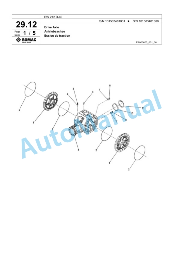 Bomag BW 212 D-40 Single Drum Wheel Drive Vibratory Roller Spare Parts Catalogue 00818823 2 Bomag BW 212 D-40 Single Drum Wheel Drive Vibratory Roller Spare Parts Catalogue 00818823-2