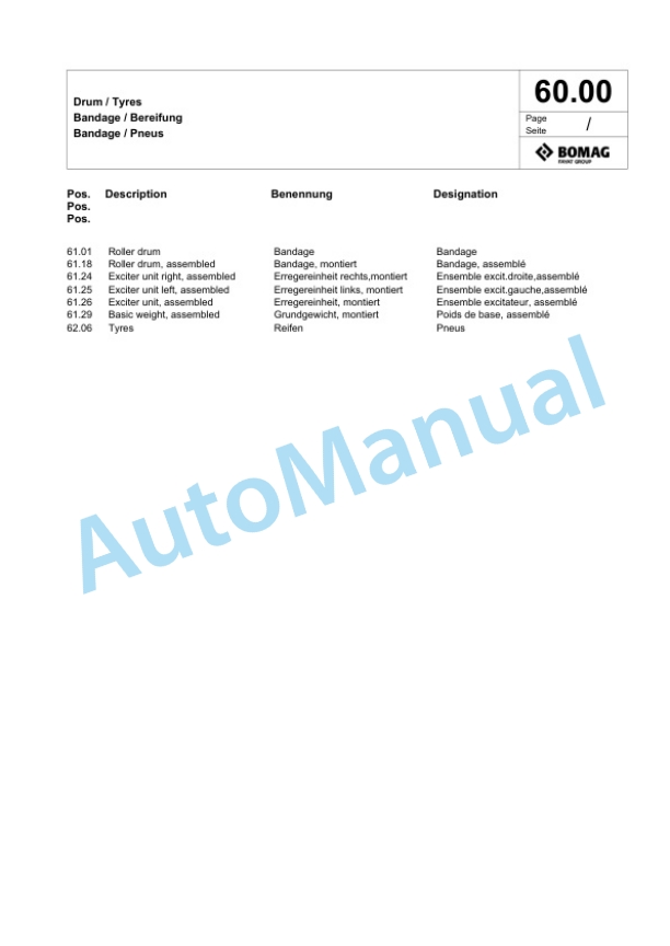 Bomag BW 212 D-40 Single Drum Wheel Drive Vibratory Roller Spare Parts Catalogue 00824279 2 Bomag BW 212 D-40 Single Drum Wheel Drive Vibratory Roller Spare Parts Catalogue 00824279-2