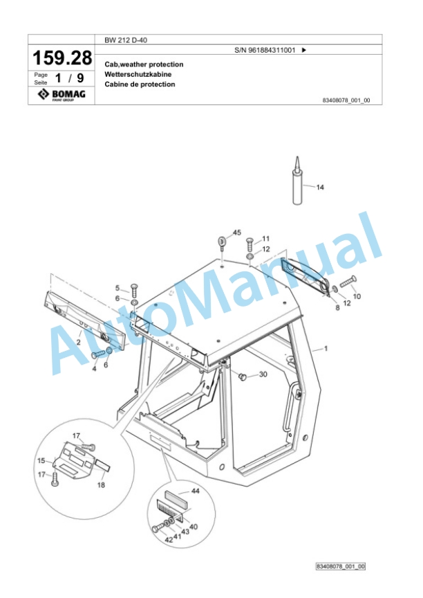 Bomag BW 212 D-40 Single Drum Wheel Drive Vibratory Roller Spare Parts Catalogue 00825957 5 Bomag BW 212 D-40 Single Drum Wheel Drive Vibratory Roller Spare Parts Catalogue 00825957-5
