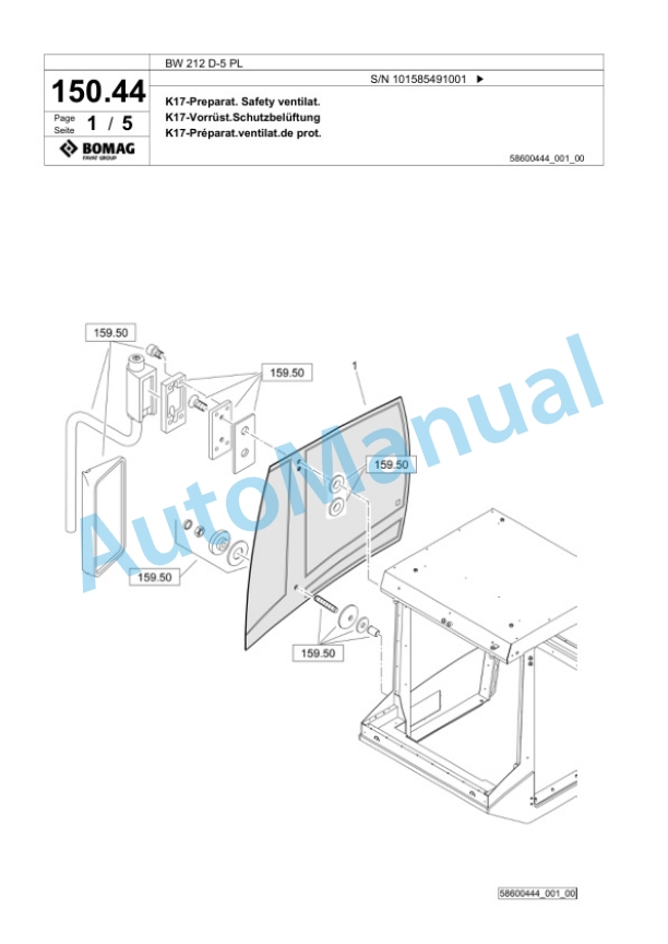 Bomag BW 212 D-5 PL Single Drum Wheel Drive Vibratory Roller Spare Parts Catalogue 00827257 3 Bomag BW 212 D-5 PL Single Drum Wheel Drive Vibratory Roller Spare Parts Catalogue 00827257-3