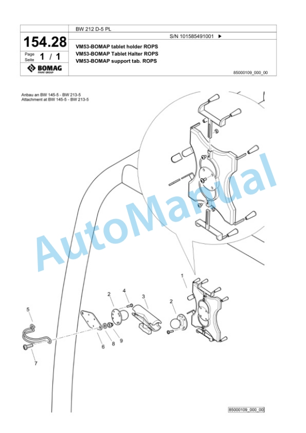 Bomag BW 212 D-5 PL Single Drum Wheel Drive Vibratory Roller Spare Parts Catalogue 00827257 4 Bomag BW 212 D-5 PL Single Drum Wheel Drive Vibratory Roller Spare Parts Catalogue 00827257-4