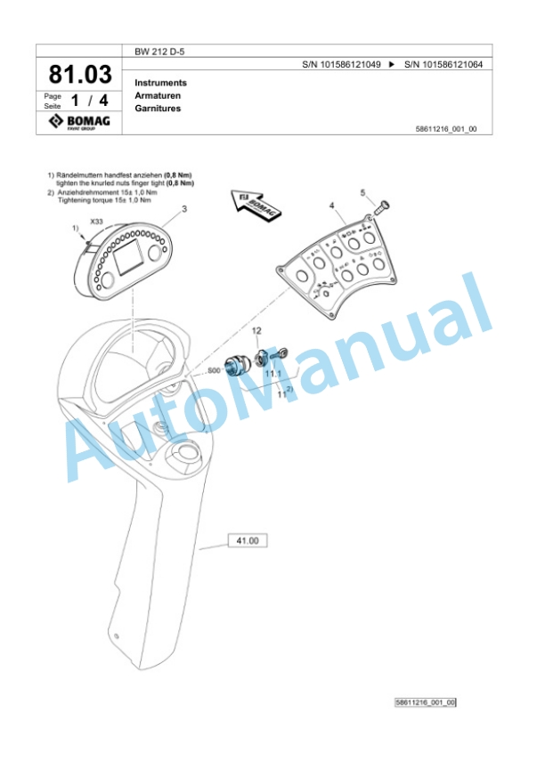 Bomag BW 212 D-5 Single Drum Wheel Drive Vibratory Roller Spare Parts Catalogue 00824811 2 Bomag BW 212 D-5 Single Drum Wheel Drive Vibratory Roller Spare Parts Catalogue 00824811-2