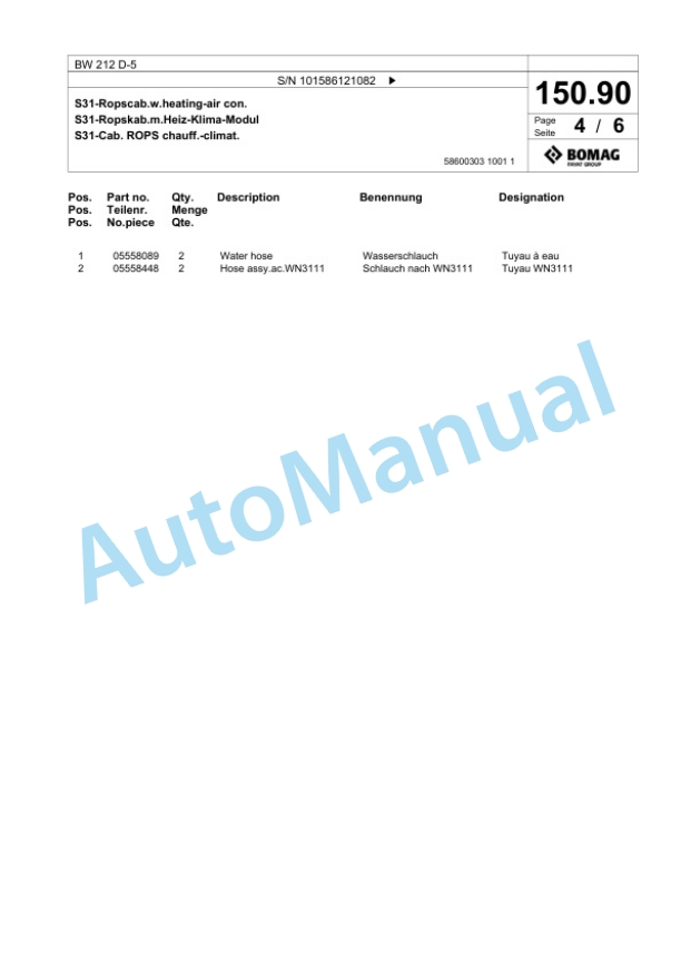 Bomag BW 212 D-5 Single Drum Wheel Drive Vibratory Roller Spare Parts Catalogue 00824811 5 Bomag BW 212 D-5 Single Drum Wheel Drive Vibratory Roller Spare Parts Catalogue 00824811-5