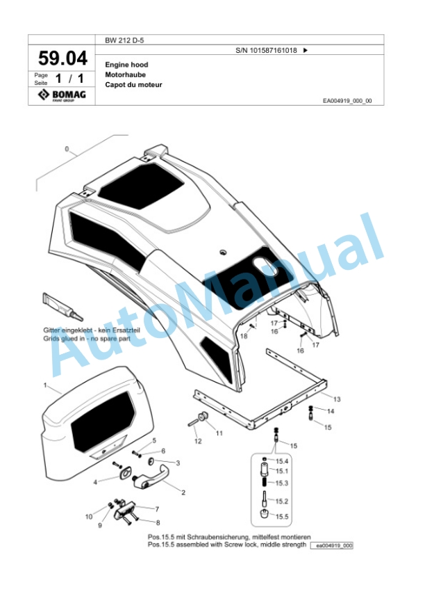 Bomag BW 212 D-5 Single Drum Wheel Drive Vibratory Roller Spare Parts Catalogue 00826065 2 Bomag BW 212 D-5 Single Drum Wheel Drive Vibratory Roller Spare Parts Catalogue 00826065-2
