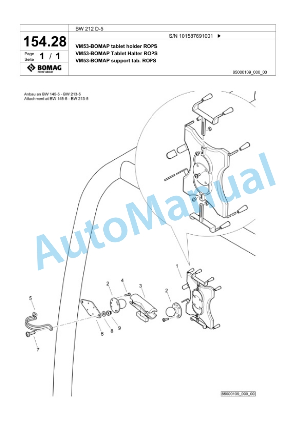 Bomag BW 212 D-5 Single Drum Wheel Drive Vibratory Roller Spare Parts Catalogue 00826565 5 Bomag BW 212 D-5 Single Drum Wheel Drive Vibratory Roller Spare Parts Catalogue 00826565-5