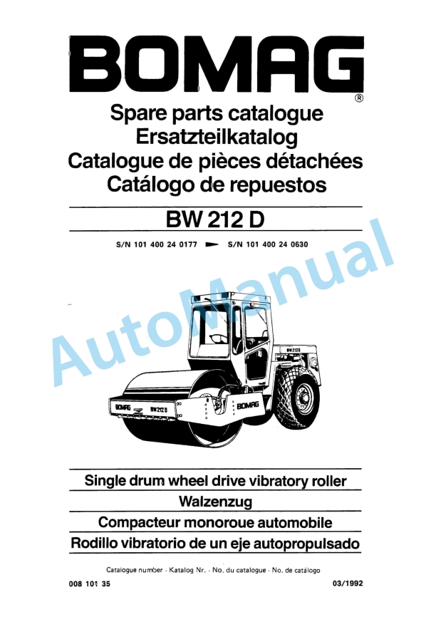 Bomag BW 212 D Single Drum Wheel Drive Vibratory Roller Spare Parts Catalogue 00810135 1 Bomag BW 212 D Single Drum Wheel Drive Vibratory Roller Spare Parts Catalogue 00810135