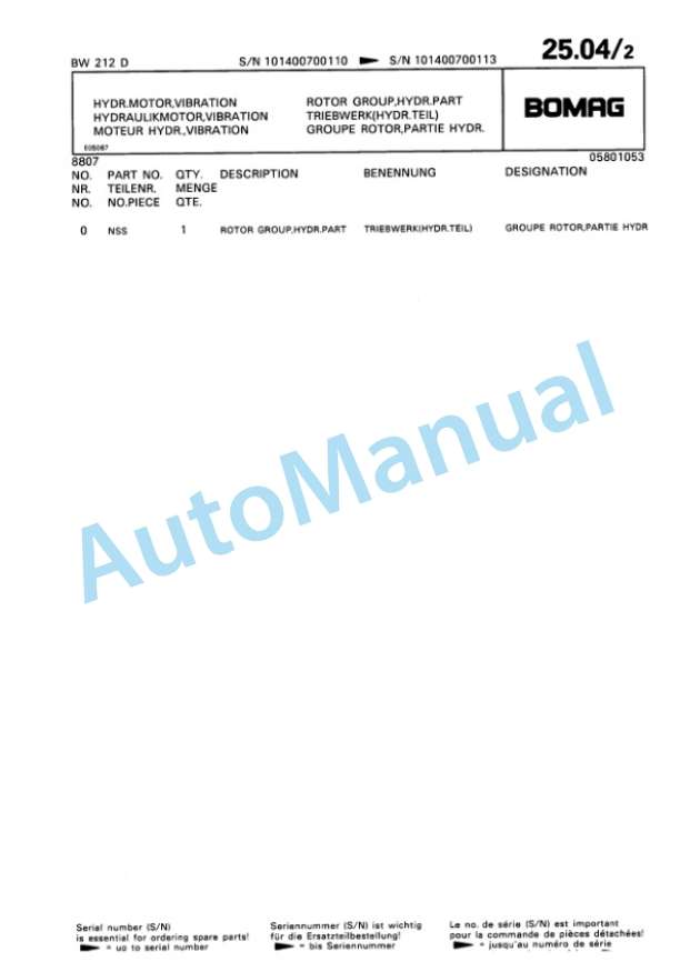 Bomag BW 212 D Single Drum Wheel Drive Vibratory Roller Spare Parts Catalogue 00814211 2 Bomag BW 212 D Single Drum Wheel Drive Vibratory Roller Spare Parts Catalogue 00814211-2