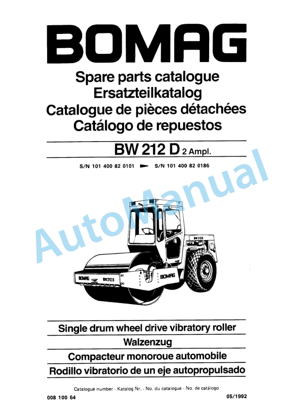 Bomag BW 212 D2 Ampl Single Drum Wheel Drive Vibratory Roller Spare Parts Catalogue 00810064 1 Bomag BW 212 D2 Ampl Single Drum Wheel Drive Vibratory Roller Spare Parts Catalogue 00810064
