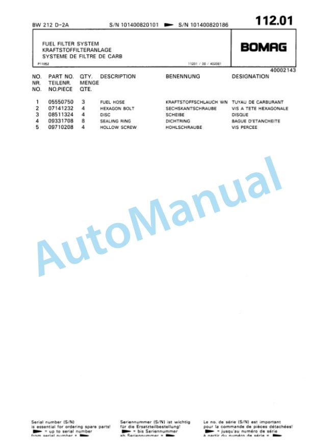 Bomag BW 212 D2 Ampl Single Drum Wheel Drive Vibratory Roller Spare Parts Catalogue 00810064 5 Bomag BW 212 D2 Ampl Single Drum Wheel Drive Vibratory Roller Spare Parts Catalogue 00810064-5