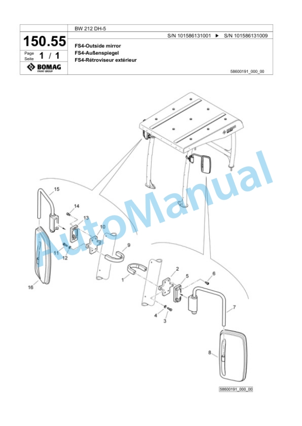 Bomag BW 212 DH-5 Single Drum Wheel Drive Vibratory Roller Spare Parts Catalogue 00824727 5 Bomag BW 212 DH-5 Single Drum Wheel Drive Vibratory Roller Spare Parts Catalogue 00824727-5