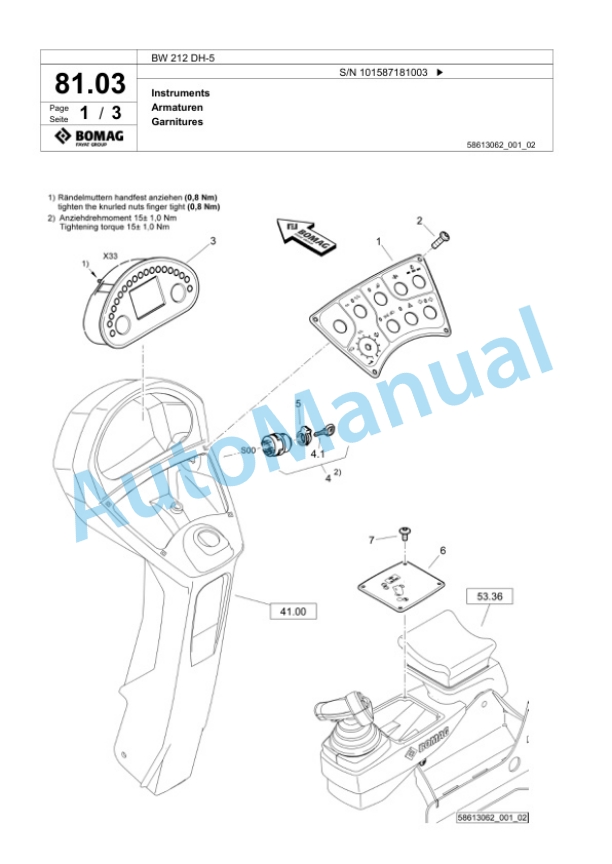 Bomag BW 212 DH-5 Single Drum Wheel Drive Vibratory Roller Spare Parts Catalogue 00826069 2 Bomag BW 212 DH-5 Single Drum Wheel Drive Vibratory Roller Spare Parts Catalogue 00826069-2