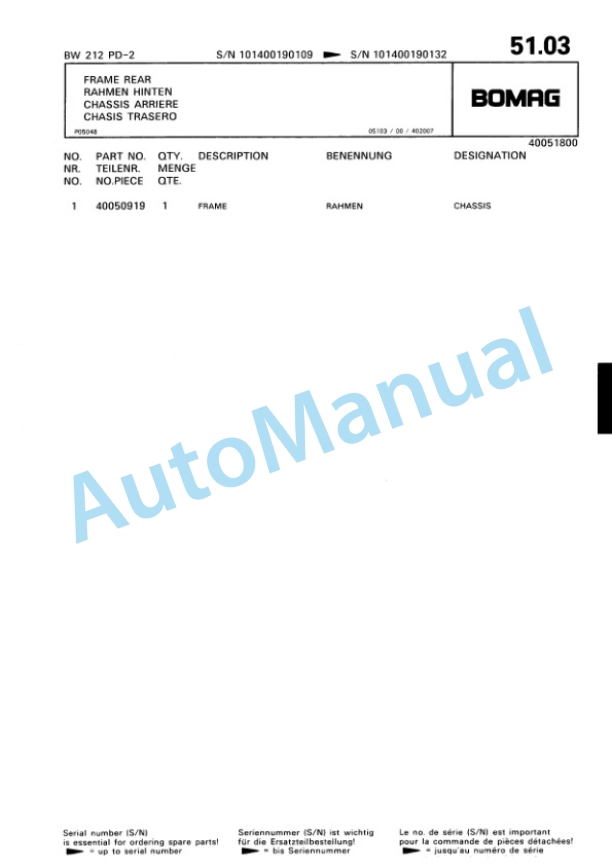Bomag BW 212 PD-2 Single Drum Wheel Drive Vibratory Roller Spare Parts Catalogue 00810619 3 Bomag BW 212 PD-2 Single Drum Wheel Drive Vibratory Roller Spare Parts Catalogue 00810619-3