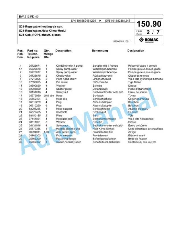 Bomag BW 212 PD-40 Single Drum Wheel Drive Vibratory Roller Spare Parts Catalogue 00818061 3 Bomag BW 212 PD-40 Single Drum Wheel Drive Vibratory Roller Spare Parts Catalogue 00818061-3