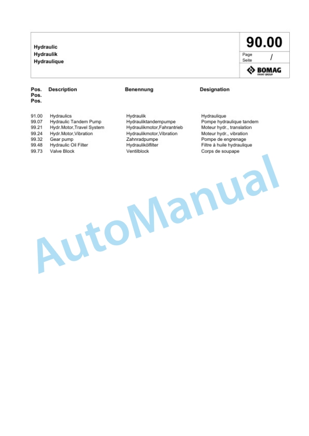 Bomag BW 212 PD-5 SL Single Drum Wheel Drive Vibratory Roller Spare Parts Catalogue 00826709 3 Bomag BW 212 PD-5 SL Single Drum Wheel Drive Vibratory Roller Spare Parts Catalogue 00826709-3