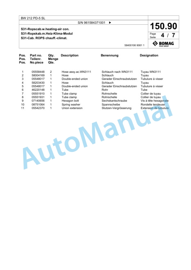 Bomag BW 212 PD-5 SL Single Drum Wheel Drive Vibratory Roller Spare Parts Catalogue 00826709 5 Bomag BW 212 PD-5 SL Single Drum Wheel Drive Vibratory Roller Spare Parts Catalogue 00826709-5