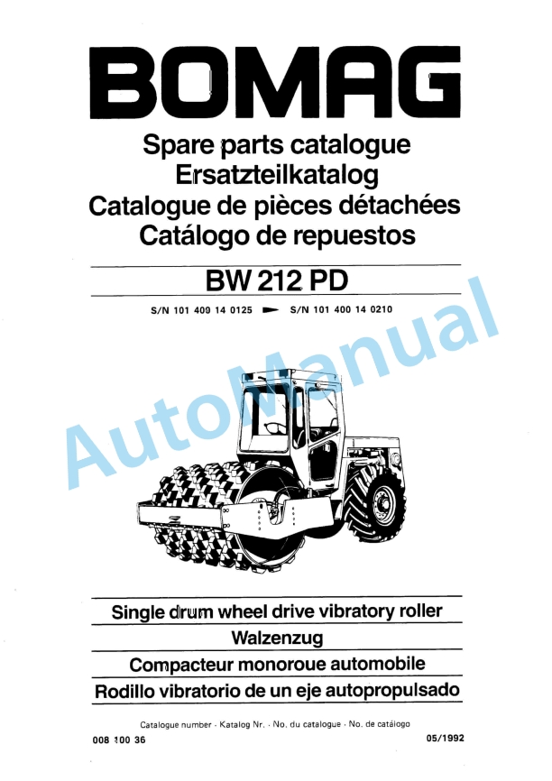 Bomag BW 212 PD Single Drum Wheel Drive Vibratory Roller Spare Parts Catalogue 00810036 1 Bomag BW 212 PD Single Drum Wheel Drive Vibratory Roller Spare Parts Catalogue 00810036