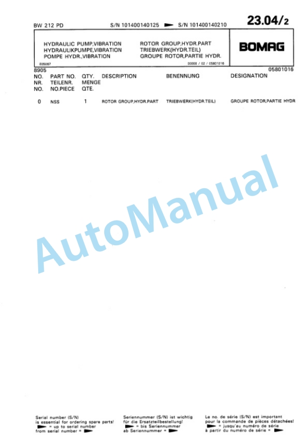 Bomag BW 212 PD Single Drum Wheel Drive Vibratory Roller Spare Parts Catalogue 00810036 2 Bomag BW 212 PD Single Drum Wheel Drive Vibratory Roller Spare Parts Catalogue 00810036-2