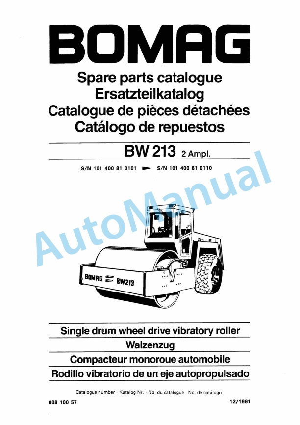 Bomag BW 213 2 Ampl Single Drum Wheel Drive Vibratory Roller Spare Parts Catalogue 00810057 1 Bomag BW 213 2 Ampl Single Drum Wheel Drive Vibratory Roller Spare Parts Catalogue 00810057