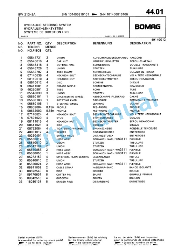 Bomag BW 213 2 Ampl Single Drum Wheel Drive Vibratory Roller Spare Parts Catalogue 00810057 3 Bomag BW 213 2 Ampl Single Drum Wheel Drive Vibratory Roller Spare Parts Catalogue 00810057-3