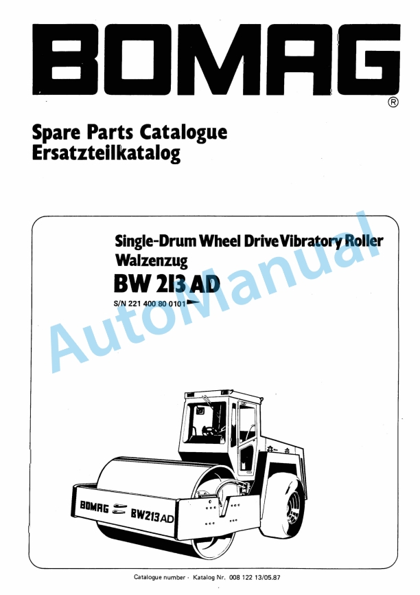 Bomag BW 213 AD Single Drum Wheel Drive Vibratory Roller Spare Parts Catalogue 00812213 1 Bomag BW 213 AD Single Drum Wheel Drive Vibratory Roller Spare Parts Catalogue 00812213