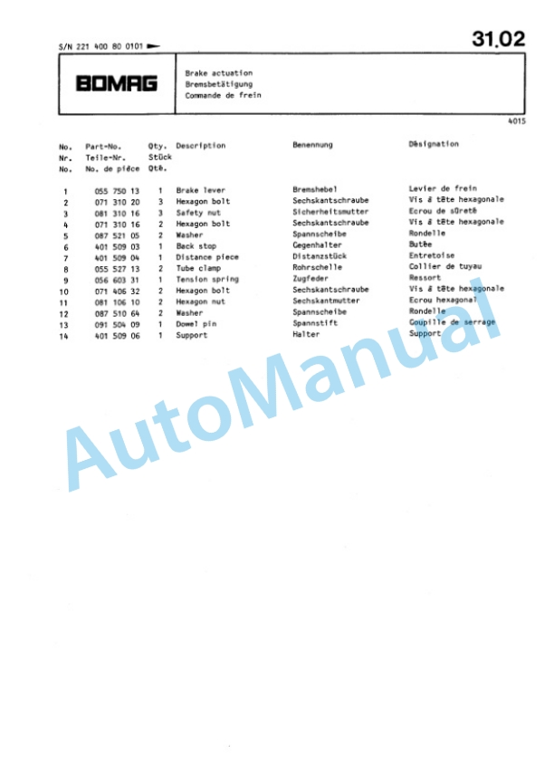 Bomag BW 213 AD Single Drum Wheel Drive Vibratory Roller Spare Parts Catalogue 00812213 4 Bomag BW 213 AD Single Drum Wheel Drive Vibratory Roller Spare Parts Catalogue 00812213-4