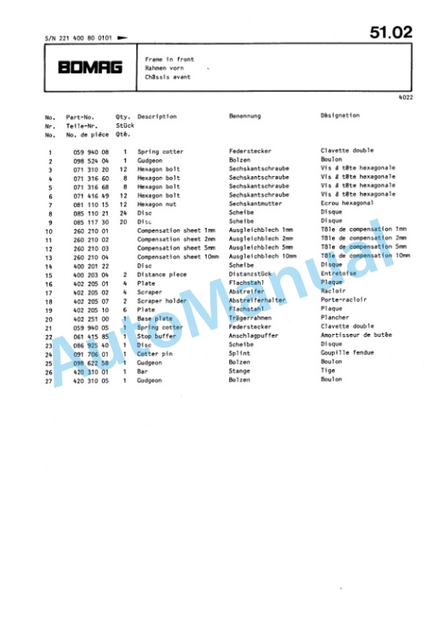 Bomag BW 213 AD Single Drum Wheel Drive Vibratory Roller Spare Parts Catalogue 00812213 5 Bomag BW 213 AD Single Drum Wheel Drive Vibratory Roller Spare Parts Catalogue 00812213-5