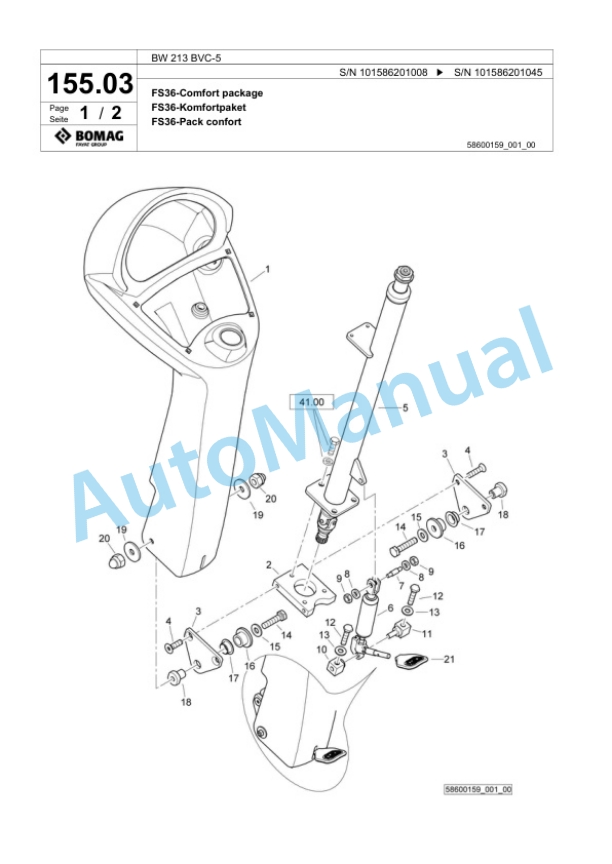 Bomag BW 213 BVC-5 Single Drum Wheel Drive Vibratory Roller Spare Parts Catalogue 00824733 5 Bomag BW 213 BVC-5 Single Drum Wheel Drive Vibratory Roller Spare Parts Catalogue 00824733-5
