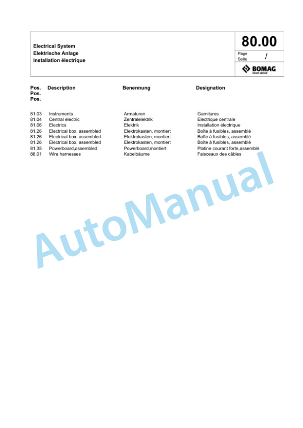 Bomag BW 213 BVC-5 Single Drum Wheel Drive Vibratory Roller Spare Parts Catalogue 00824867 2 Bomag BW 213 BVC-5 Single Drum Wheel Drive Vibratory Roller Spare Parts Catalogue 00824867-2