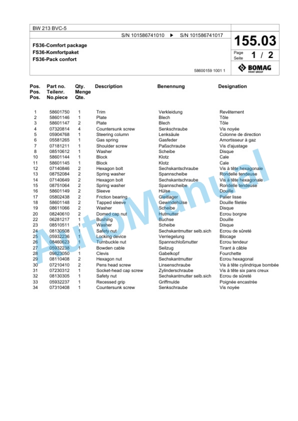 Bomag BW 213 BVC-5 Single Drum Wheel Drive Vibratory Roller Spare Parts Catalogue 00825243 4 Bomag BW 213 BVC-5 Single Drum Wheel Drive Vibratory Roller Spare Parts Catalogue 00825243-4
