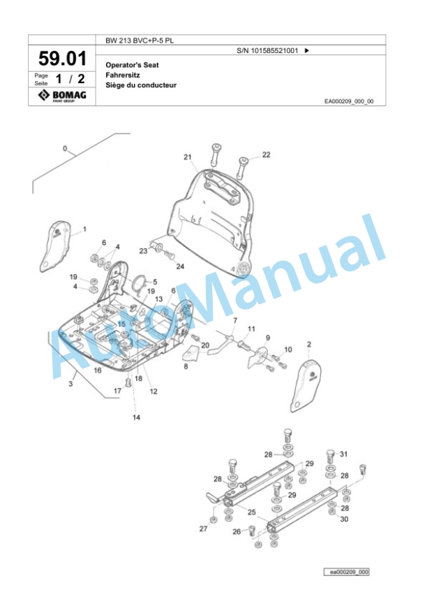 Bomag BW 213 BVC Plus P-5 PL Single Drum Wheel Drive Vibratory Roller Spare Parts Catalogue 00827271 2 Bomag BW 213 BVC Plus P-5 PL Single Drum Wheel Drive Vibratory Roller Spare Parts Catalogue 00827271-2