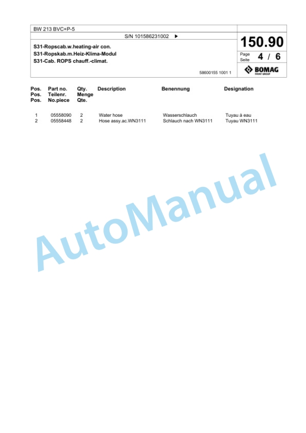 Bomag BW 213 BVC Plus P-5 Single Drum Wheel Drive Vibratory Roller Spare Parts Catalogue 00824577 5 Bomag BW 213 BVC Plus P-5 Single Drum Wheel Drive Vibratory Roller Spare Parts Catalogue 00824577-5