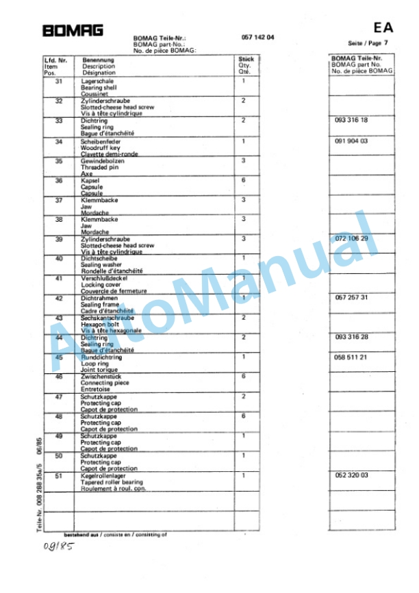 Bomag BW 213, BW 213 A Spare Parts Catalogue 00814290 2 Bomag BW 213, BW 213 A Spare Parts Catalogue 00814290-2