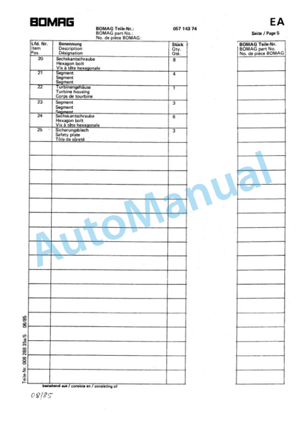 Bomag BW 213, BW 213 A Spare Parts Catalogue 00814290 3 Bomag BW 213, BW 213 A Spare Parts Catalogue 00814290-3