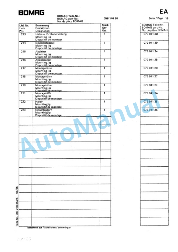 Bomag BW 213, BW 213 A Spare Parts Catalogue 00814290 5 Bomag BW 213, BW 213 A Spare Parts Catalogue 00814290-5