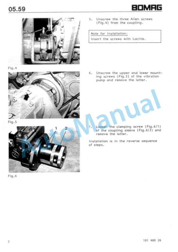 Bomag BW 213, BW 213 D, BW 213 PD, BW 213 PDH Single-Drum Wheel Drive Vibratory Roller Repair Instructions 00819094 4 Bomag BW 213, BW 213 D, BW 213 PD, BW 213 PDH Single-Drum Wheel Drive Vibratory Roller Repair Instructions 00819094-4