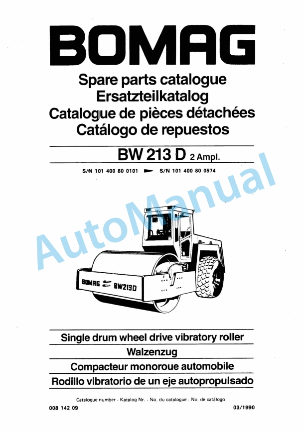 Bomag BW 213 D 2 Ampl Single Drum Wheel Drive Vibratory Roller Spare Parts Catalogue 00814209 1 Bomag BW 213 D 2 Ampl Single Drum Wheel Drive Vibratory Roller Spare Parts Catalogue 00814209