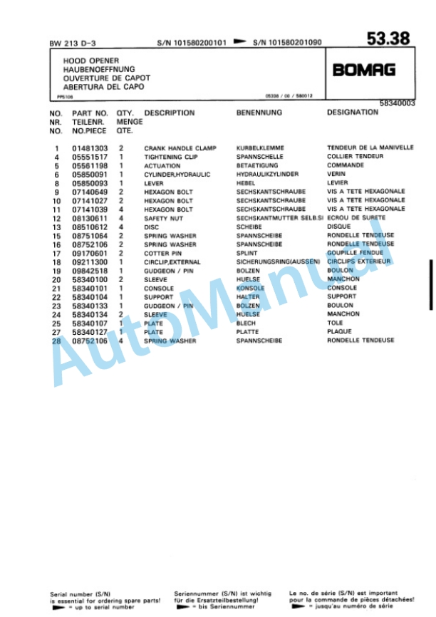 Bomag BW 213 D-3 Single Drum Wheel Drive Vibratory Roller Spare Parts Catalogue 00815320 2 Bomag BW 213 D-3 Single Drum Wheel Drive Vibratory Roller Spare Parts Catalogue 00815320-2