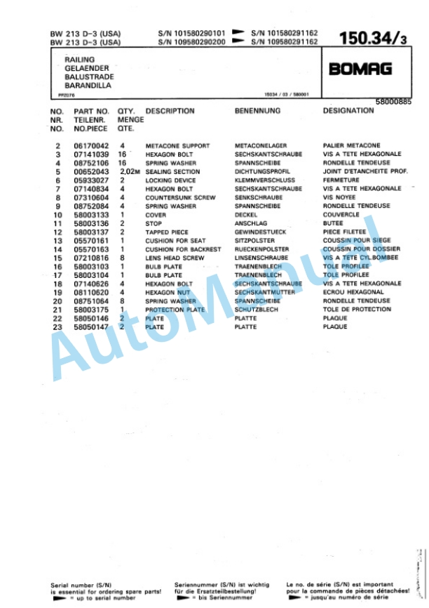 Bomag BW 213 D-3 Single Drum Wheel Drive Vibratory Roller Spare Parts Catalogue 00815329 3 Bomag BW 213 D-3 Single Drum Wheel Drive Vibratory Roller Spare Parts Catalogue 00815329-3