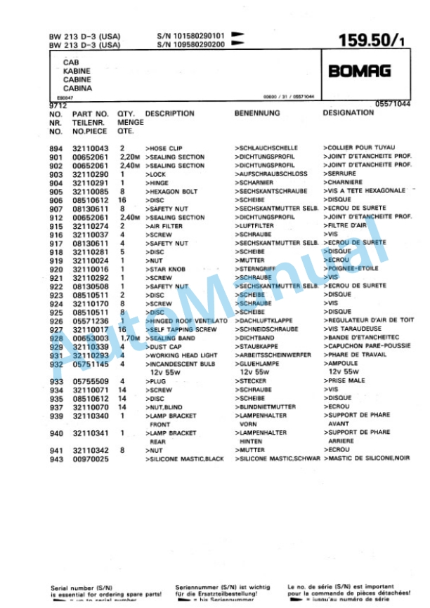 Bomag BW 213 D-3 Single Drum Wheel Drive Vibratory Roller Spare Parts Catalogue 00815329 4 Bomag BW 213 D-3 Single Drum Wheel Drive Vibratory Roller Spare Parts Catalogue 00815329-4