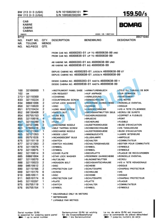 Bomag BW 213 D-3 Single Drum Wheel Drive Vibratory Roller Spare Parts Catalogue 00815329 5 Bomag BW 213 D-3 Single Drum Wheel Drive Vibratory Roller Spare Parts Catalogue 00815329-5