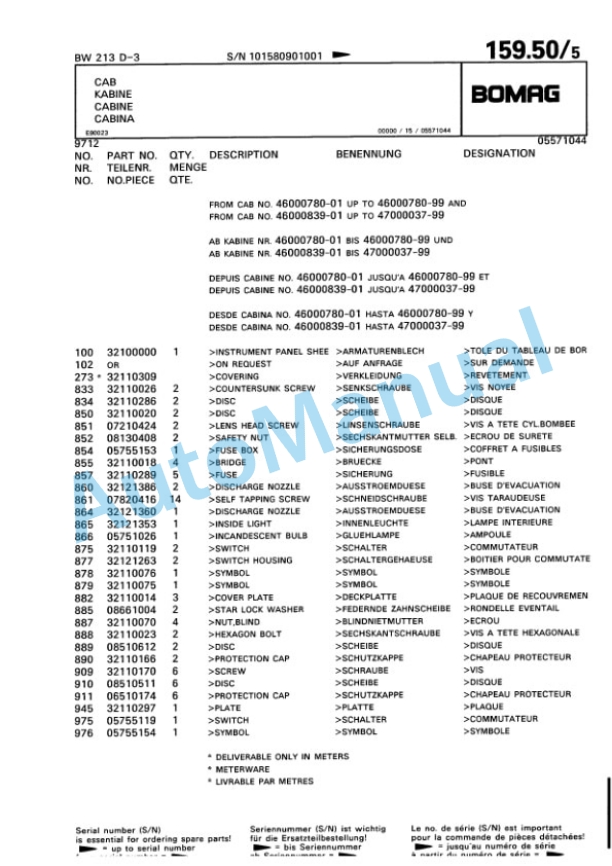 Bomag BW 213 D-3 Single Drum Wheel Drive Vibratory Roller Spare Parts Catalogue 00815390 5 Bomag BW 213 D-3 Single Drum Wheel Drive Vibratory Roller Spare Parts Catalogue 00815390-5