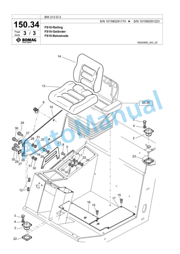 Bomag BW 213 D-3 Single Drum Wheel Drive Vibratory Roller Spare Parts Catalogue 00817522 4 Bomag BW 213 D-3 Single Drum Wheel Drive Vibratory Roller Spare Parts Catalogue 00817522-4