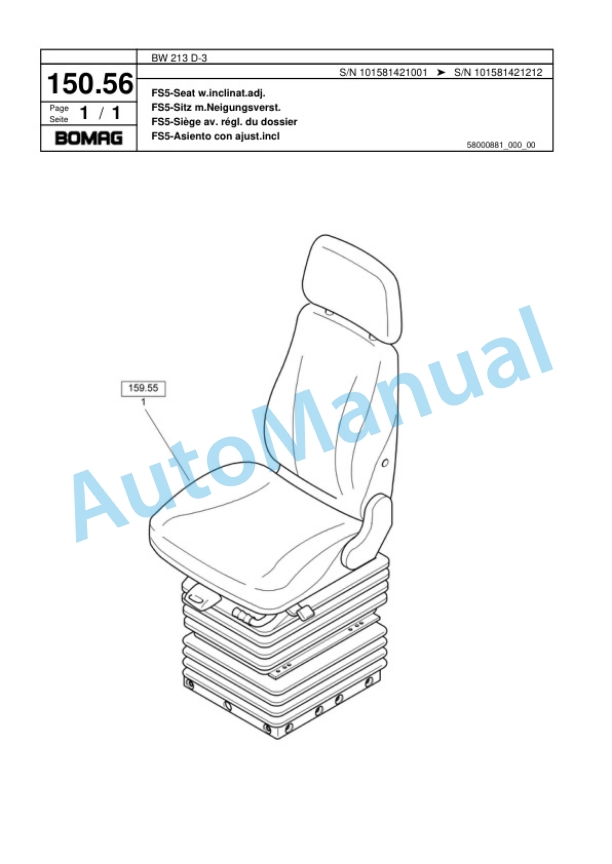 Bomag BW 213 D-3 Single Drum Wheel Drive Vibratory Roller Spare Parts Catalogue 00817588 5 Bomag BW 213 D-3 Single Drum Wheel Drive Vibratory Roller Spare Parts Catalogue 00817588-5