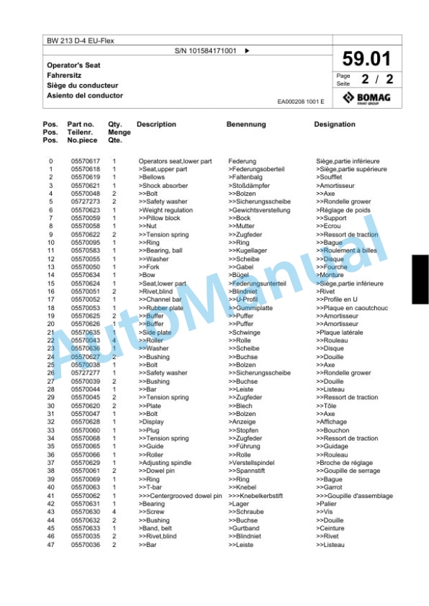 Bomag BW 213 D-4 EU-Flex Single Drum Wheel Drive Vibratory Roller Spare Parts Catalogue 00824431 2 Bomag BW 213 D-4 EU-Flex Single Drum Wheel Drive Vibratory Roller Spare Parts Catalogue 00824431-2