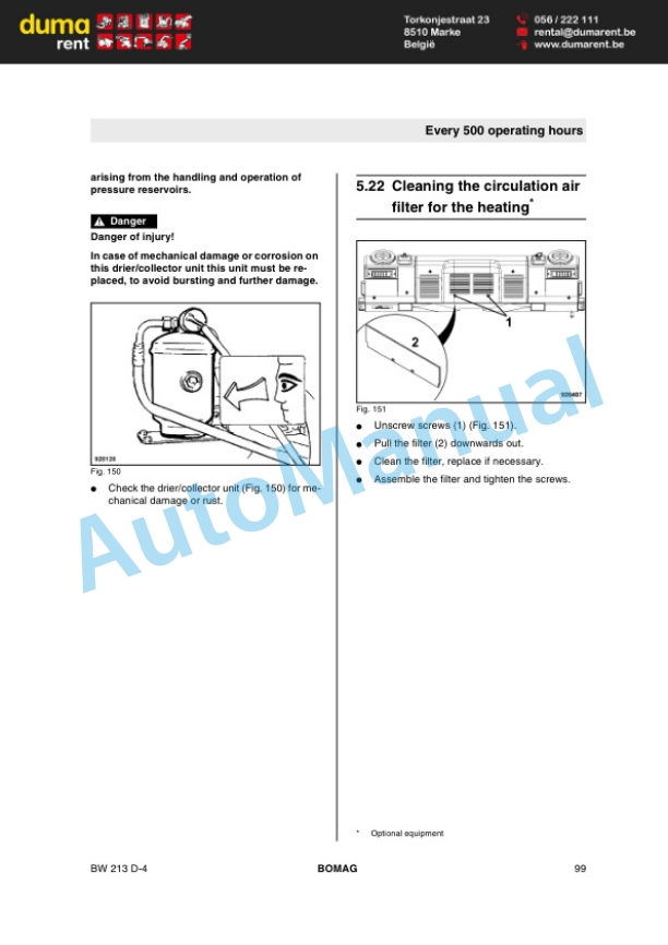 Bomag BW 213 D-4 Single Drum Roller Operating and Maintenance Instructions 00804361 3 Bomag BW 213 D-4 Single Drum Roller Operating and Maintenance Instructions 00804361-3