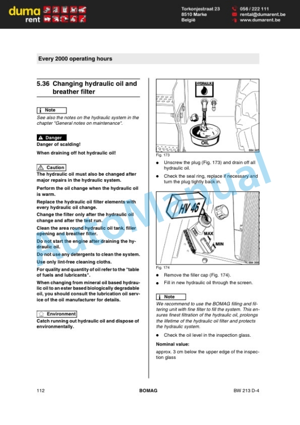 Bomag BW 213 D-4 Single Drum Roller Operating and Maintenance Instructions 00804361 4 Bomag BW 213 D-4 Single Drum Roller Operating and Maintenance Instructions 00804361-4