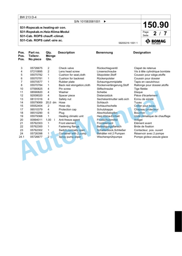 Bomag BW 213 D-4 Single Drum Wheel Drive Vibratory Roller Spare Parts Catalogue 00824387 4 Bomag BW 213 D-4 Single Drum Wheel Drive Vibratory Roller Spare Parts Catalogue 00824387-4