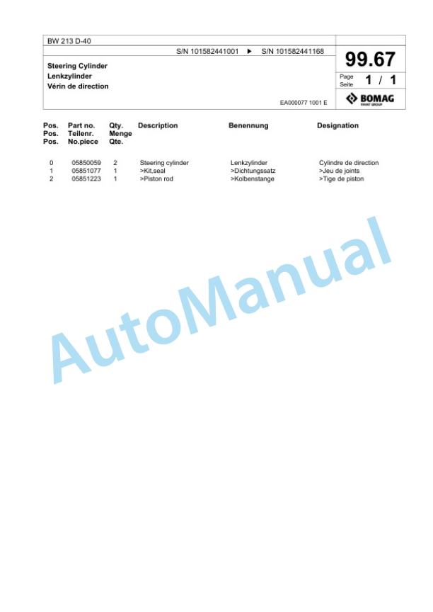 Bomag BW 213 D-40 Single Drum Wheel Drive Vibratory Roller Spare Parts Catalogue 00817945 2 Bomag BW 213 D-40 Single Drum Wheel Drive Vibratory Roller Spare Parts Catalogue 00817945-2