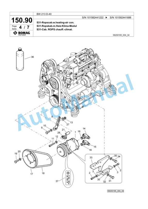Bomag BW 213 D-40 Single Drum Wheel Drive Vibratory Roller Spare Parts Catalogue 00817945 3 Bomag BW 213 D-40 Single Drum Wheel Drive Vibratory Roller Spare Parts Catalogue 00817945-3